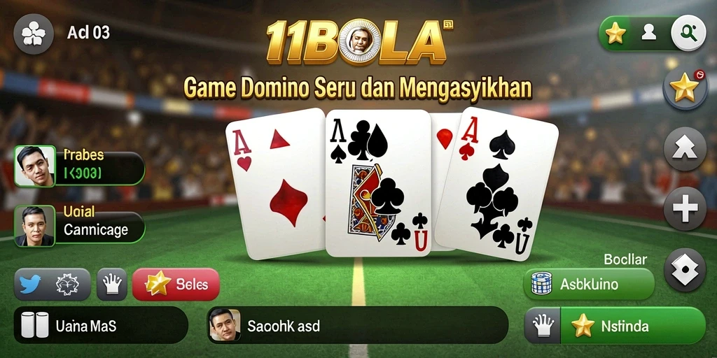 Screenshot gameplay seru dari 11BOLA menampilkan pemain domino yang antusias.