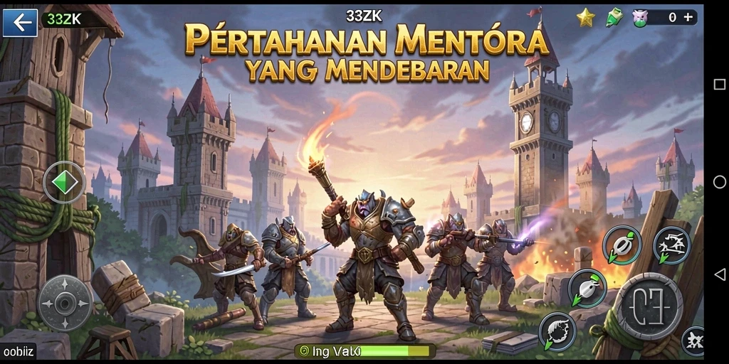 Screenshot gameplay 33ZK menampilkan menara yang siap bertarung.
