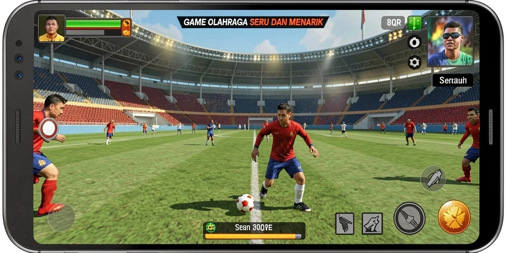 Tampilan gameplay menegangkan dalam 8QR yang menampilkan aksi olahraga.