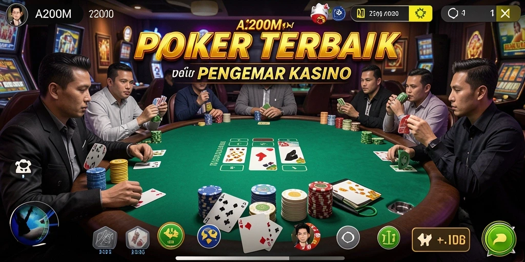 Tampilan screenshot A200M menunjukkan suasana bermain poker yang menegangkan.