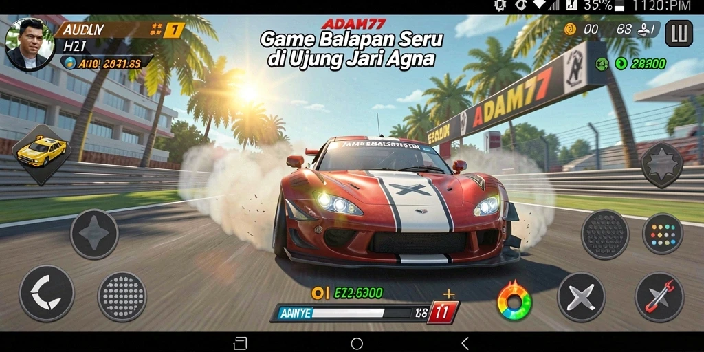 Screenshot gameplay <strong>ADAM77</strong> menampilkan aksi balapan yang mendebarkan.