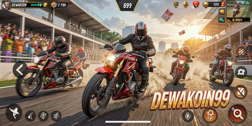 Gameplay seru balapan motor di DEWAKOIN99 menunjukkan aksi balapan yang mendebarkan.