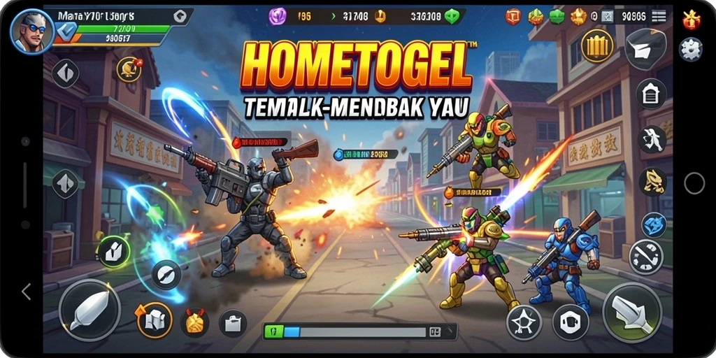 Screenshot HOMETOGEL menampilkan aksi tembak-menembak yang mendebarkan.