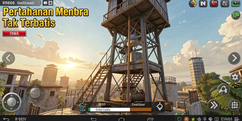 Tampilan gameplay menara pertahanan yang seru dan strategis dalam RR666.