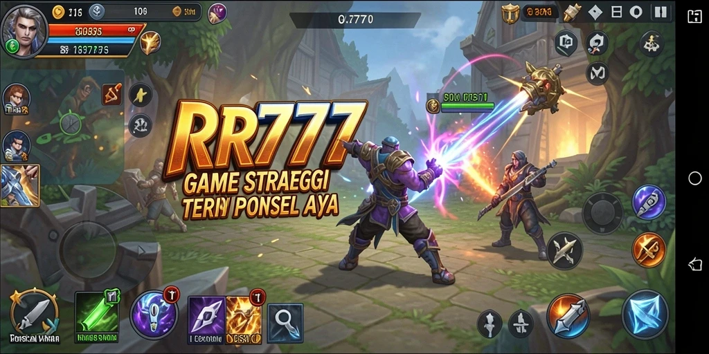 Screenshot gameplay RR777 yang menunjukkan pertempuran strategis.