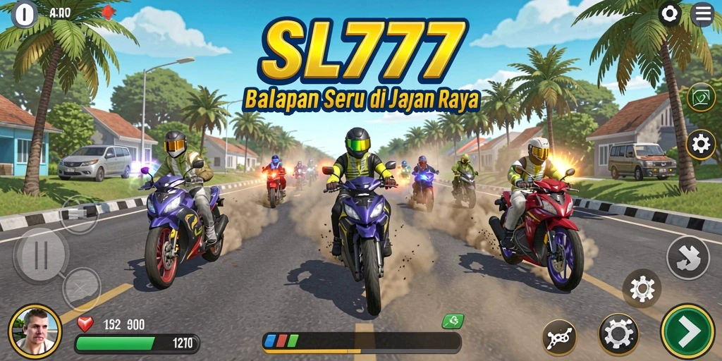 Screenshot gameplay SL777 menampilkan mobil balap melaju kencang di lintasan.