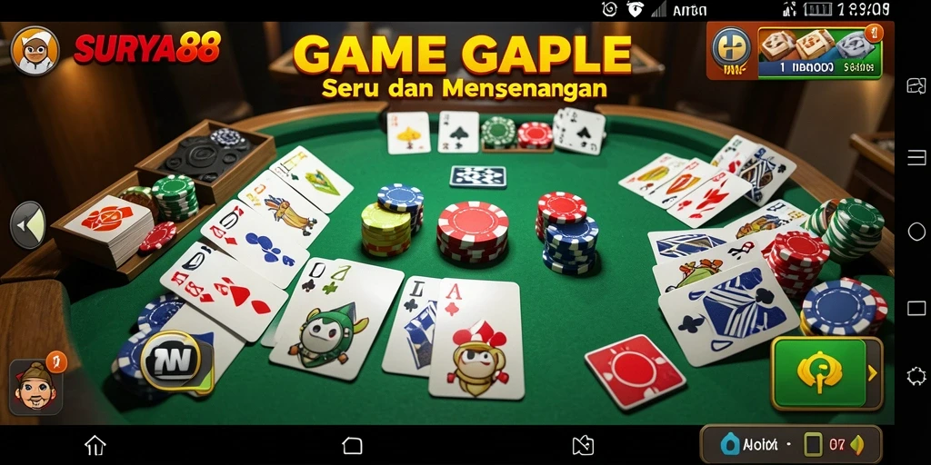 Tampilan gameplay seru dari SURYA88 yang menunjukkan pemain bermain Gaple.
