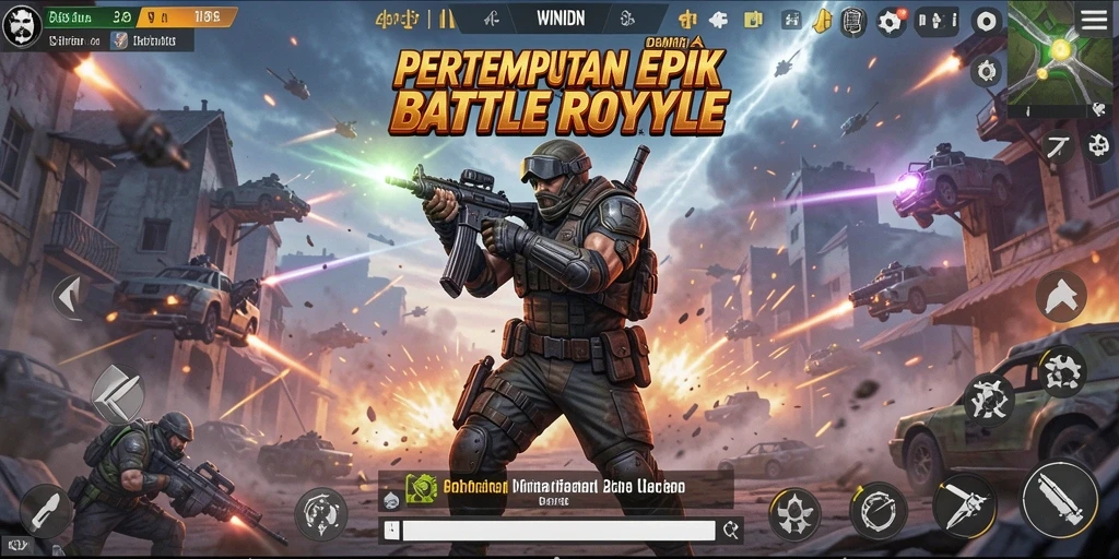 Tampilan gameplay dinamis dalam WINIDN saat pertempuran sengit berlangsung.